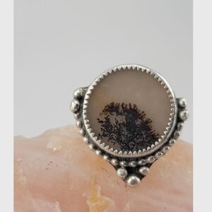 DENDRITIC AGATE GEMSTONE HANDMADE STERLING SILVER SIZE 8